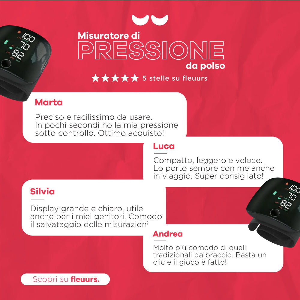 Misuratore di Pressione da Polso con Schermo LED e Voce in Italiano