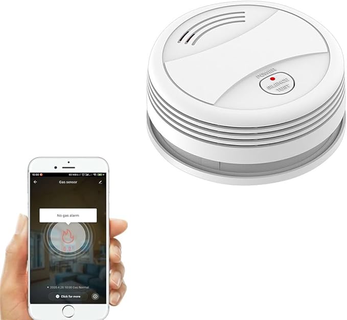 Rilevatore di Fumo Smart Wi-Fi Wiby con Notifiche App, Sirena 85 dB, LED e Batteria 9V Sostituibile