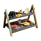Alzata a Due Livelli in Legno con Piatti Rimovibili