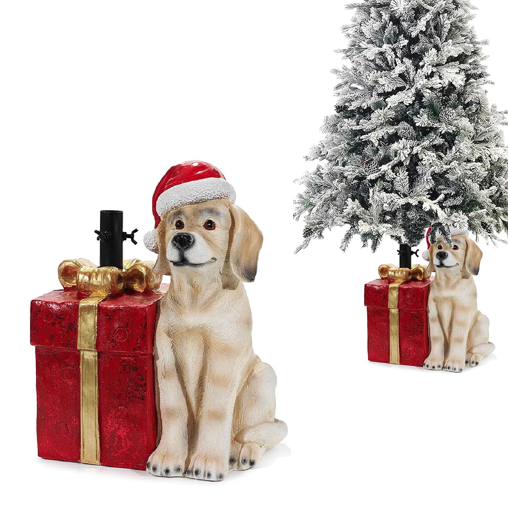 Base per Albero di Natale a Forma di Cane con Pacco Regalo