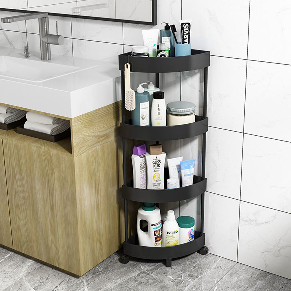 Carrello Angolare Doccia 4 Ripiani Mobile Bagno e Cucina con Ruote Portaoggetti Salvaspazio