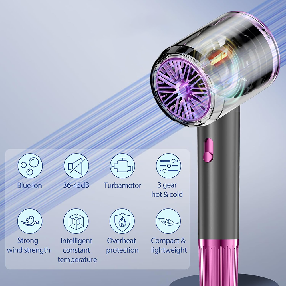 Asciugacapelli Ioni Negativi 2000W Portatile e con Ugello Staccabile