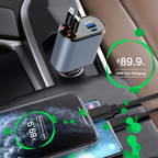 Caricatore Auto Retrattile 4 in 1 con Cavi Integrati Type-C e Lightning