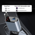 Caricatore Auto Retrattile 4 in 1 con Cavi Integrati Type-C e Lightning